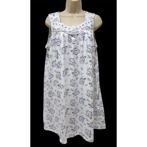 Adonna L Nightgown Cotton Knit White Blue Sleeveless Summer MISSING SIZE